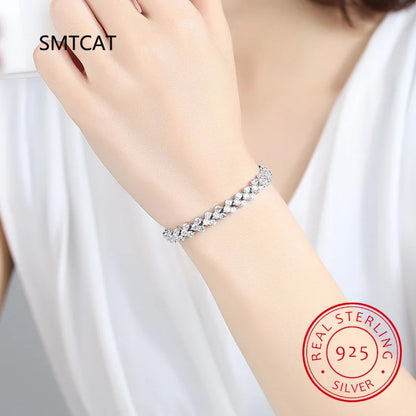 100% Solid Silver 925 Lab Diamonds Simulated Moissanite Bracelets for Women Girls Wedding Cocktail Party Fine Jewelry