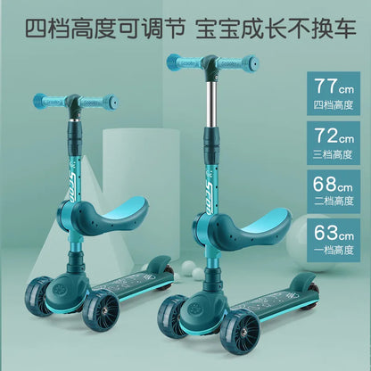 Children's Scooter Wholesale 2-12 Years Old Can Sit Perambulator Music Three Four-Wheel Scooter Scooter Children