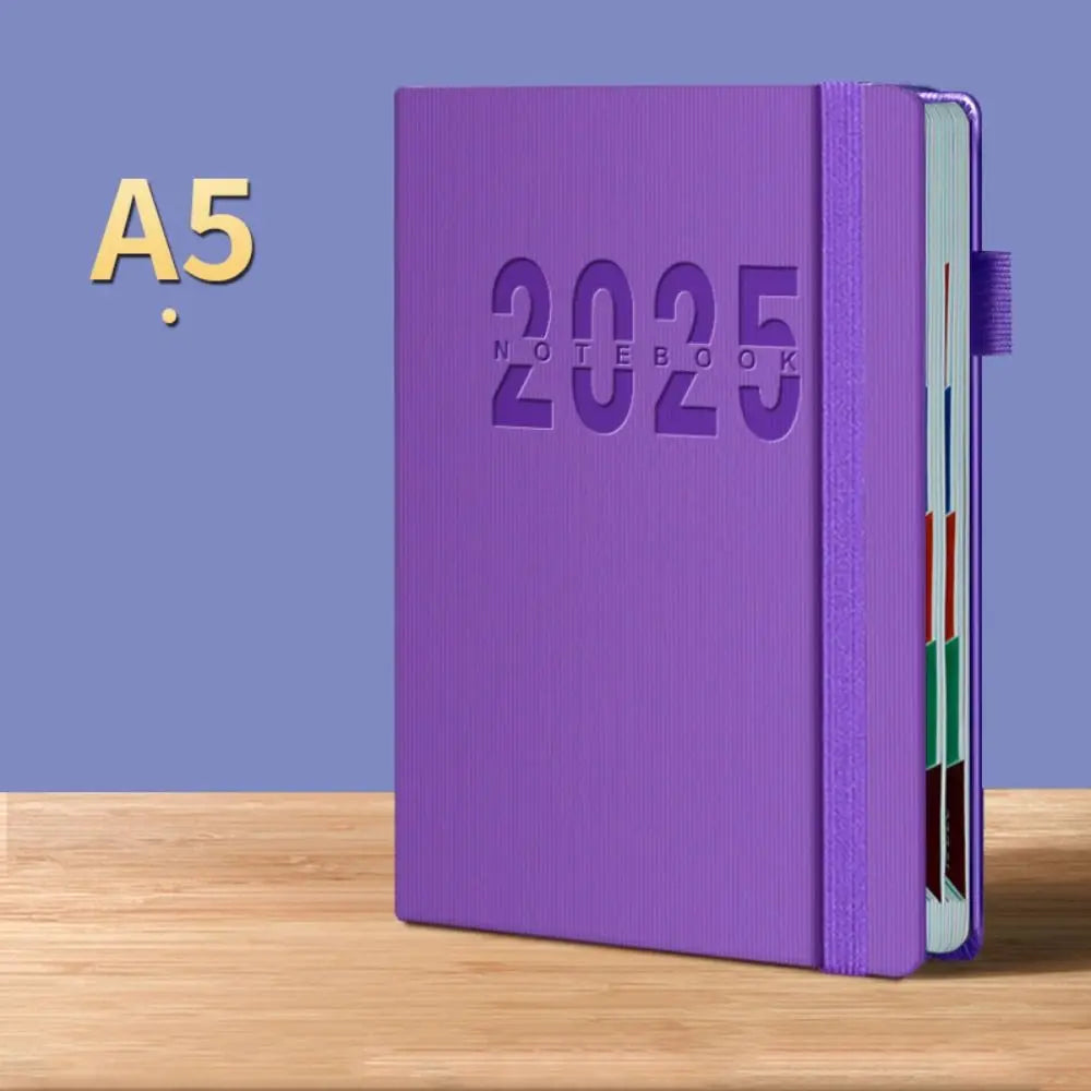 2025 A5 Textured PU Portable Agenda Book English Calendar Book Notepads Creative Daily Planner Reminder Desktop Date Calendar