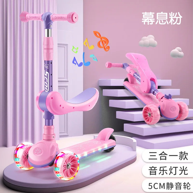 Children's Scooter Wholesale 2-12 Years Old Can Sit Perambulator Music Three Four-Wheel Scooter Scooter Children