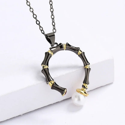 925 Silver Necklace for Women Unique Black Gold Pendant Line Pearl Clavicle Chain Irregular Women's Sweater Chain Party Jewelry