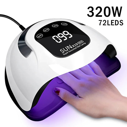 X19 MAX UV LED Nail Drying Lamp 320W Professional UV Nail Art Dryer Light for Gel Nails 72 Beads Fast Curing Gel Polish Lamp