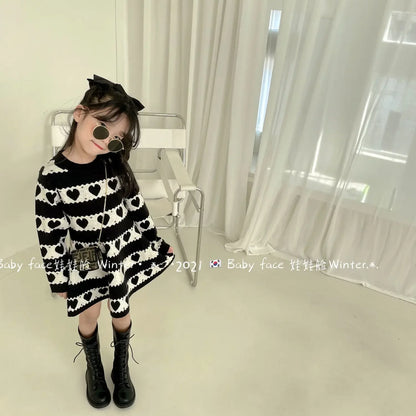 Dress Knee Length O-neck Collar Full Sleeve Pullover Print Simple Fashion Modern Casual Soft Comfortable Spring Kids Girls