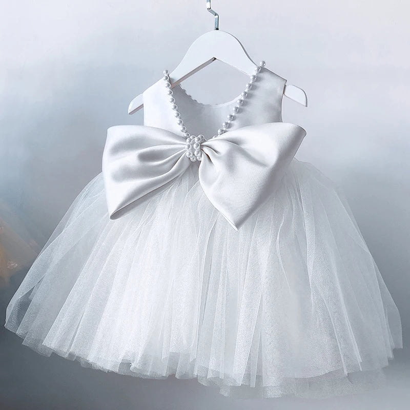 Toddler Baby Girls Dress Bow Baptism Dress for Girls 1 Yrs Birthday Party Wedding Beading Dress Formal Occation Tutu Fluffy Gown