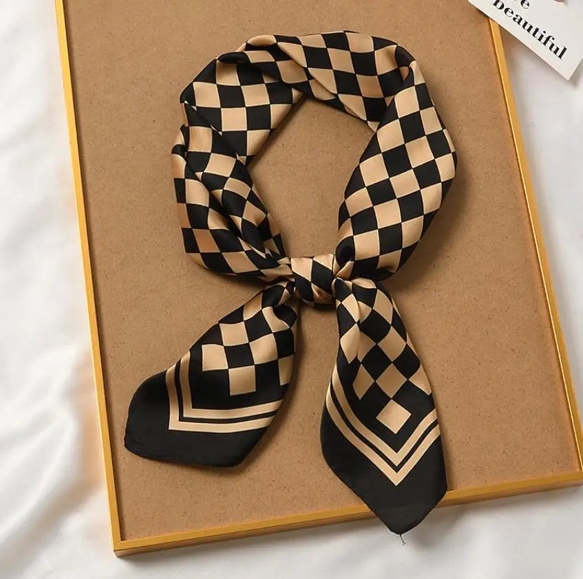 2022 New Classic Square Polyester Silk Scarf Female Elegant Neckwear Luxury Plaids Print Small Foulard Head Scarf Kerchief 70cm