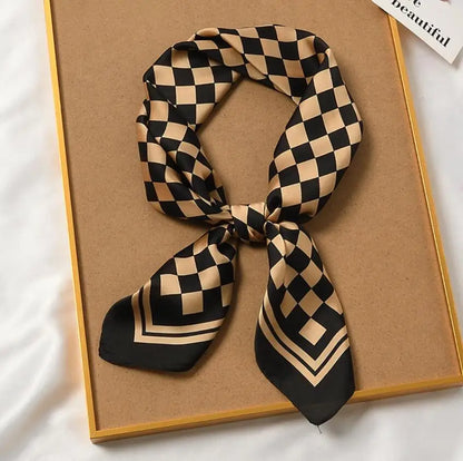 2022 New Classic Square Polyester Silk Scarf Female Elegant Neckwear Luxury Plaids Print Small Foulard Head Scarf Kerchief 70cm