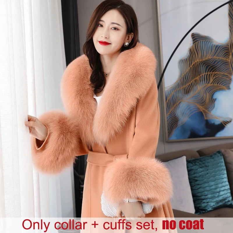 Winter Natural 100% Real Fox Fur Scarf And Cuff Set Russian Women Clothes Neck Warm Luxury Coat Scarves Fashion Fur Shawl Wraps