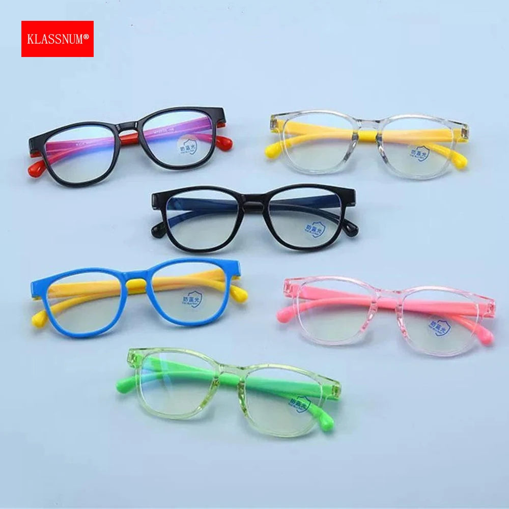 KLASSNUM Kids Anti Blue Light Glasses Boys Girls for 1-8 years old Silicone Flexible Frame Computer Transparent Children Glasses