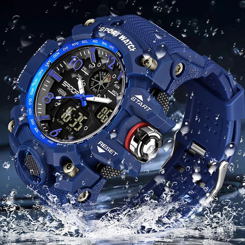 Watches For Men 50M Waterproof Clock Alarm reloj hombre 2024 Dual Display Wristwatch Quartz Military Watch Sport New Mens