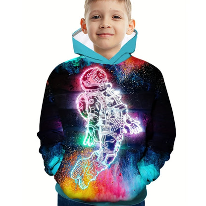 Cool Gamepad Print Boys Casual Long Sleeve Hoodies Boys Sweatshirt Fall Spring Hoodie Tops Outdoor Colorful Children's Clothing