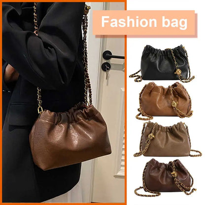 Women Chain Shoulder Bag PU Leather Crossbody Tote Bag Versatile Pleatd Hobo Bag Satchel Sling Bag Daily Dating Purse