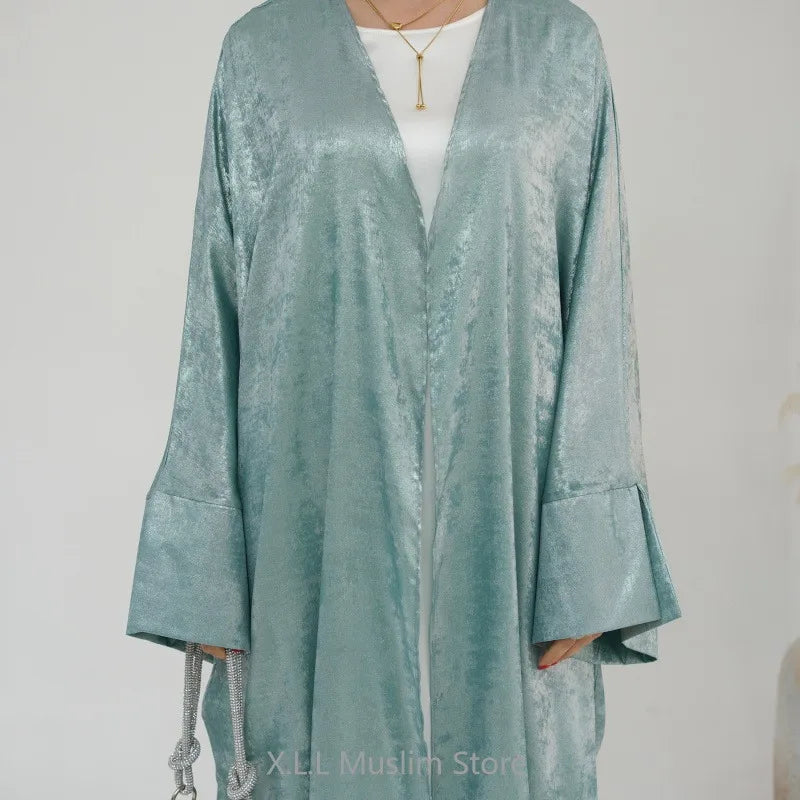 Satin Open Kimono Abaya Ramdan Eid Batwing Abayas Luxe Kaftan Islamic Dress For Women's Prayer Garment Abaya Dames 2024 Dubai