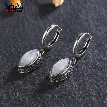 925 Sterling Silver Natural Moonstone 5*10mm Pendant Earrings for Women Vintage Jewelry Gift