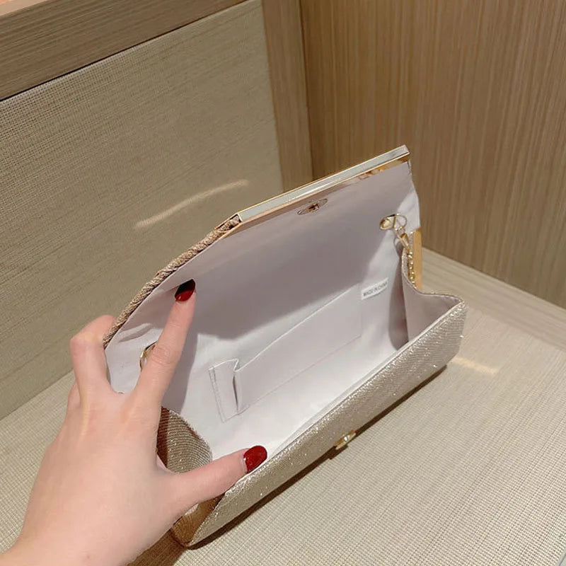 Glitter Envelope Handbag Women Shiny Gold Folded Long Purse Female Fashion Day Clutch Bling Bridal Wedding Party Evening Bag