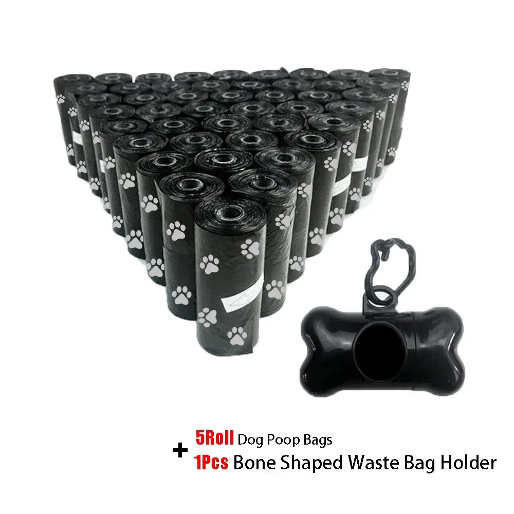 Disposable Pet Poop Bags Dog Poop Bag Bone Dispenser with Leash Clip Puppy Dog Products Supplies 5Roll(75Pcs) Bags