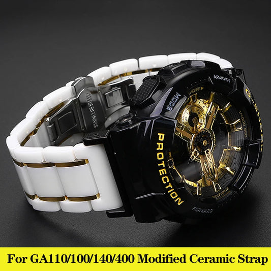 For Casio SHOCK Black Gold Warrior GA110 GA100 GA140 GA400 DW5600 GA2100/2110 Modified Ceramic Stainless Steel Watch Band Strap