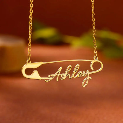 Custom Safety Pin Name Necklaces For Women Girl Stainless Steel Gold Color Personalized Pin Nameplate Pendant Necklace Jewelry