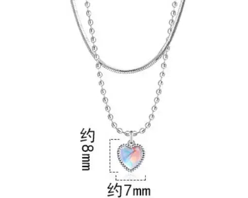 925 Sterling Silver Double Love Heart-shaped Moonstone Pendant Necklace Women Gradient Gemstone Clavicle Chain Couple VNS8989