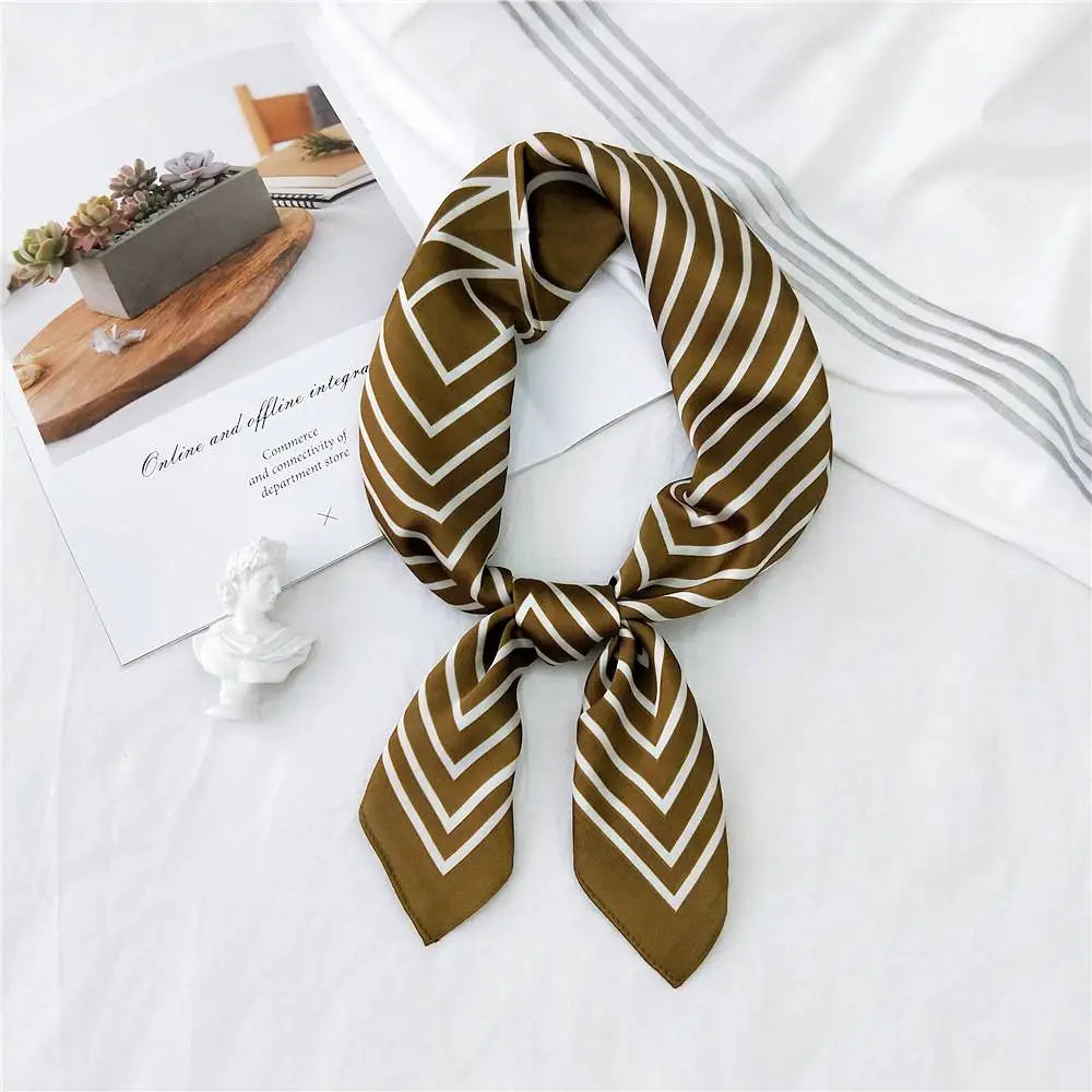 2022 Luxury Silk Finish Shawl Stripes Neckerchief Satin Square Scarf for Women Foulard Hijab Female Bandana