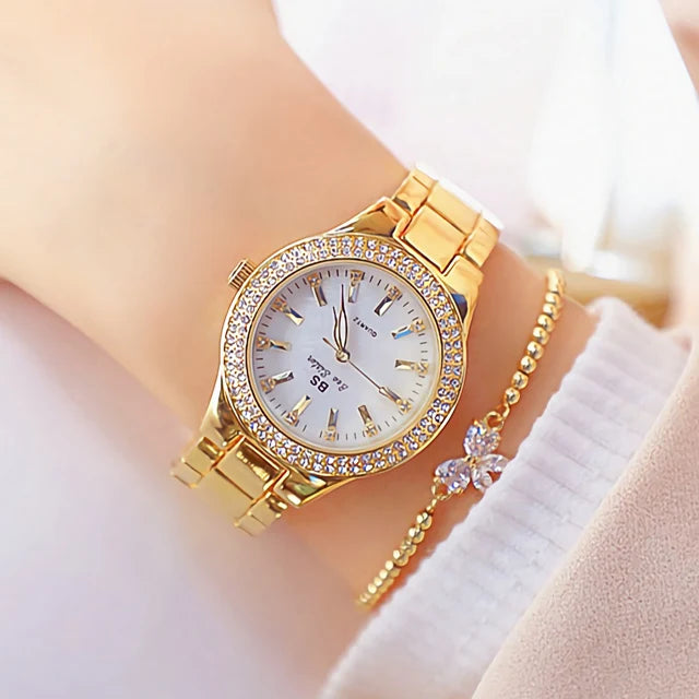 Golden Women Wrist Watches For Ladies Dress Watch Women Montre Femme Crystal Diamond Watches Stainless Steel Silver Clock