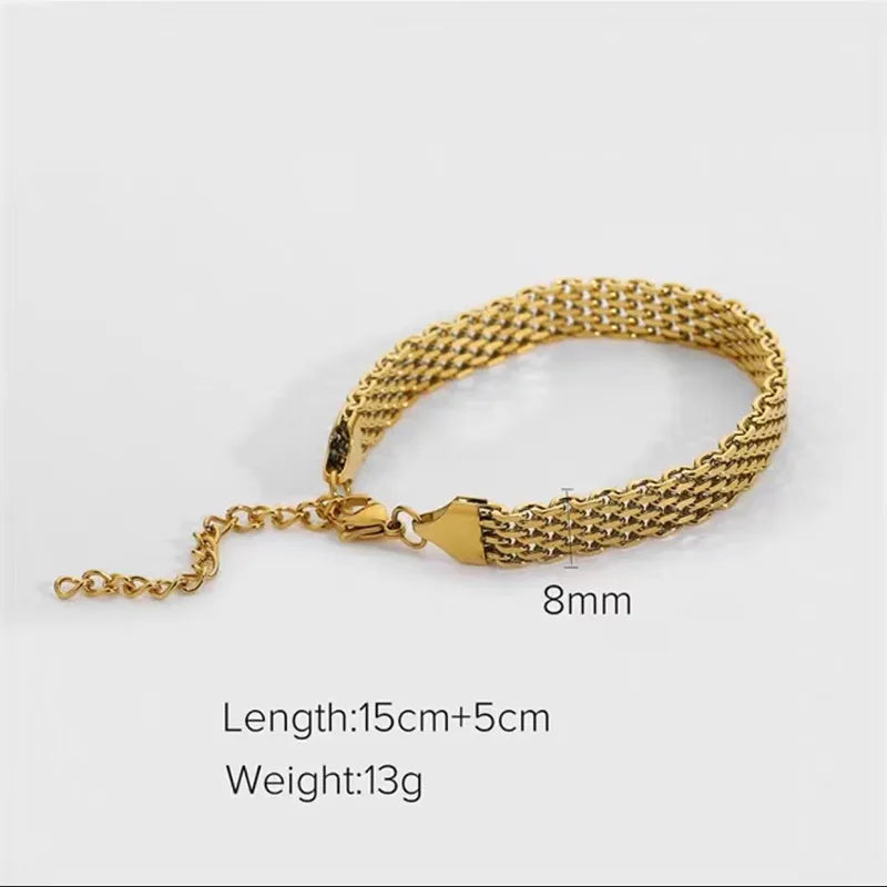 Gold Plated Stainless Steel Watch Belt Stacking Bracelet For Women Occident Metal Texture New Design Bracelet Jewelry Gifts