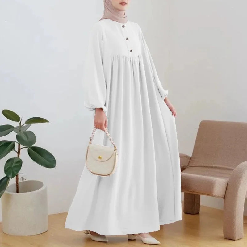 Women Eid Muslim Dress Abaya Lantern Sleeve Long Dresses Arab Dubai Jalabiya Vestidos Loose Casual Summer Ankle Length 2024