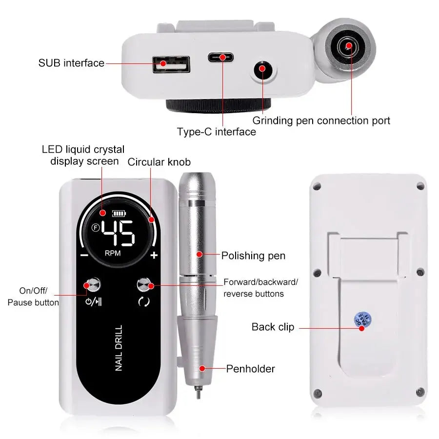 Professional 45000RPM Electric Portable Nail Drill Machine Rechargeable