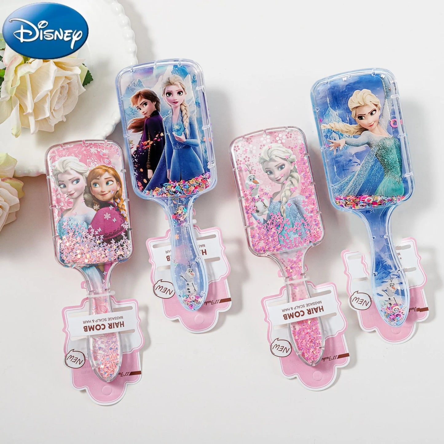 Disney Princess Frozen Comb Kawaii Elsa Anna Stitch the First Quicksand Sequin Comb Children Woman Girl Christmars Gifts