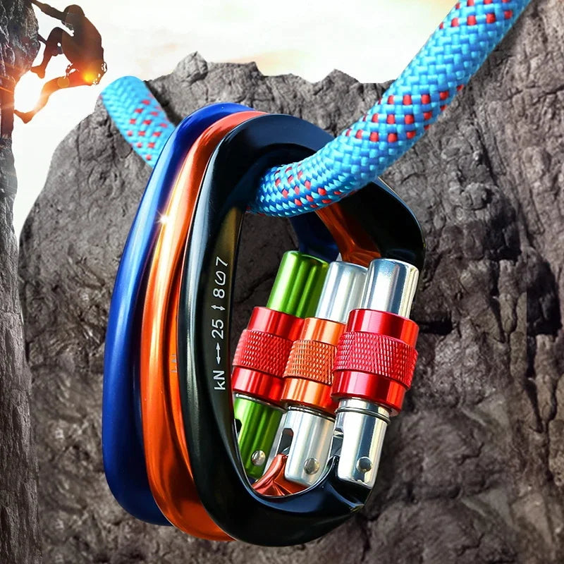 Rock Climbing Carabiner 25kN D-Shape Buckle Safety Screw Lock Spring-Loaded Gate Aluminum Outdoor Mountaineering Kits