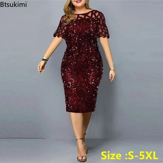 2024 Women's Summer Party Evening Dresses Plus Size Sexy Lace Short Long Sleeve Hollow Out Elegant Luxury Formal Occasion Dress