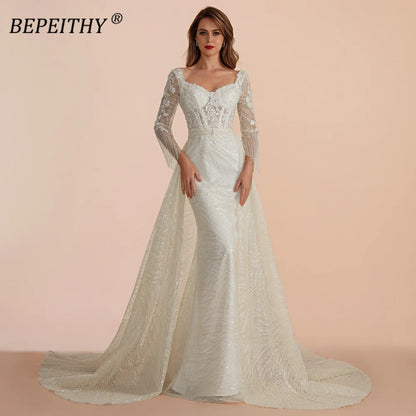 BEPEITHY Customized Lace Evening Dress Formal Occassion With Full Sleeves For Women Square Court Train Party Gown 2023 Hot Sale