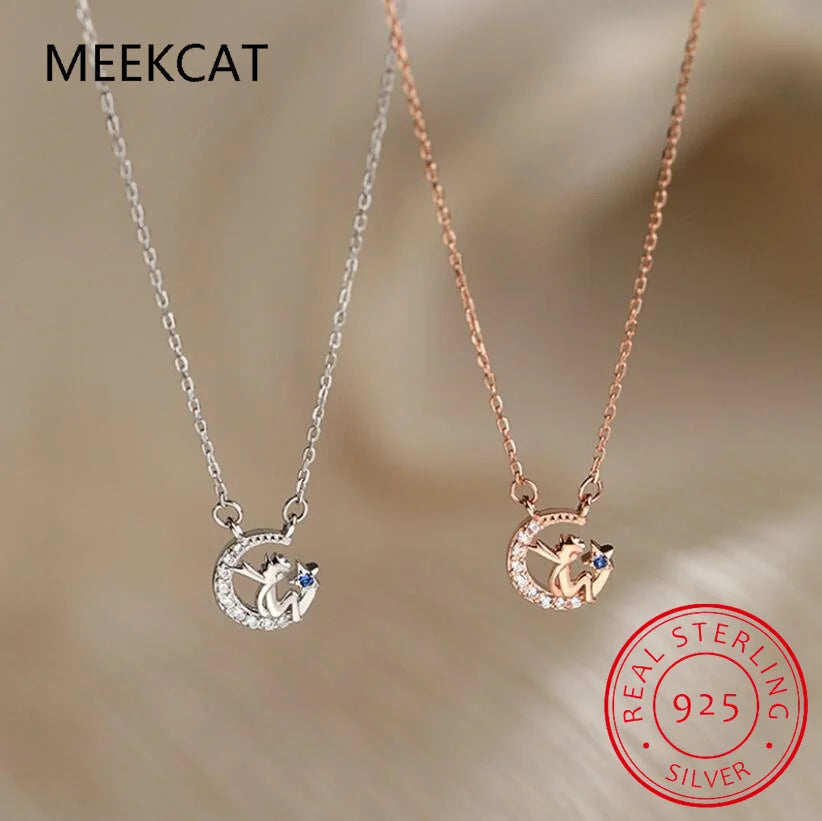 Women's Fashion 925 Sterling Silver Micro-inlaid Zircon Moon Prince Pendant Personality Necklace Choker Kolye Colar de Prata