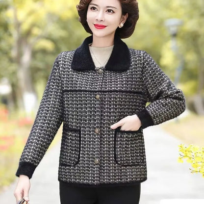 2025 New Mother Women's Autumn Coat Middle-aged Elderly Female Autumn Winter Short Jacket With Noble Cardigan Short Overcoat