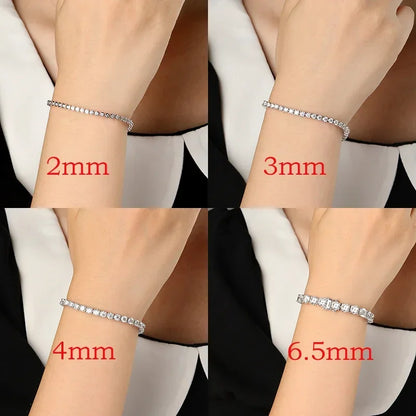 2-6.5mm Real Moissanite Tennis Bracelet  100% 925 Sterling Silver Wedding Jewelry