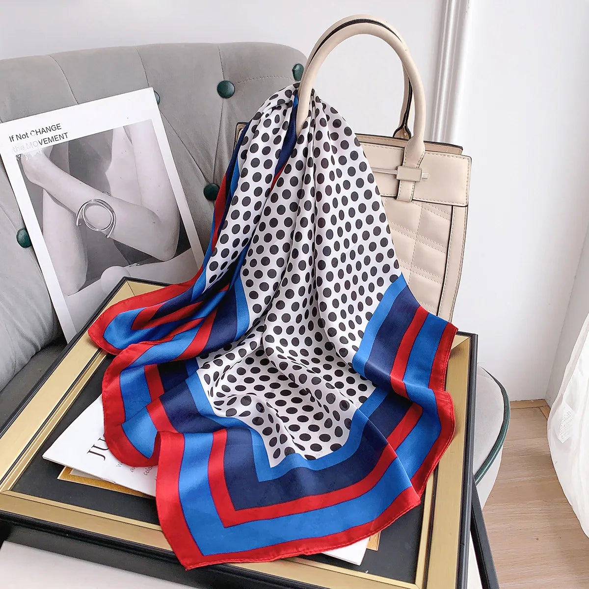 Elegant Dots Striped Women's Polyeater Silk Scarf 2023 Retro Fashion Casual Satin Small Square Wraps Scarves Shawl 70cm