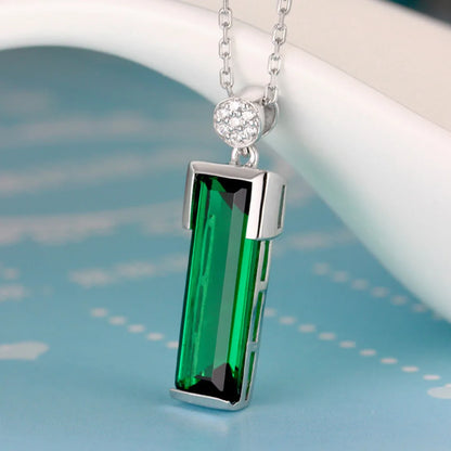 WOSIKATE 925 Sterling Silver Necklace For Women Fashion Jewellery Geometric Emerald Gemstone Pendant Chain Necklace