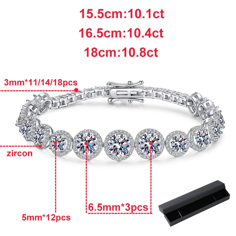 11.1CT Moissanite Tennis Bracelet Luxury Jewelry 925 Sterling Silver Chain