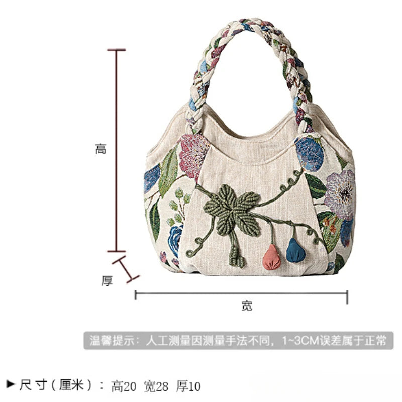 Original Ethnic Style Handbag Canvas Embroidered Women's Bag Handheld Woven Small Bag Embroidery Handbags for Women 2024