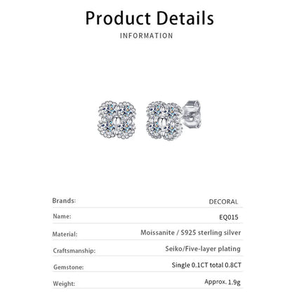 High Quality 925 Sterling Silver GRA Certified Classic Four Leaf Clover Women's Moissanite Earrings