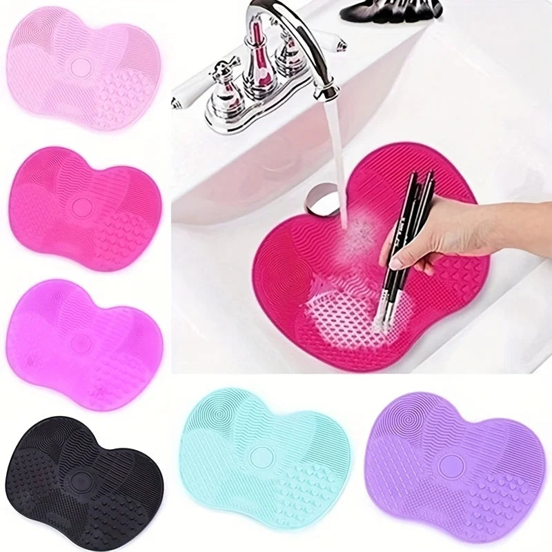 Multi-Texture Apple-Shaped Silicone Makeup Brush Cleaning Mat with Suction Cup - Portable Brush Scrub Pad