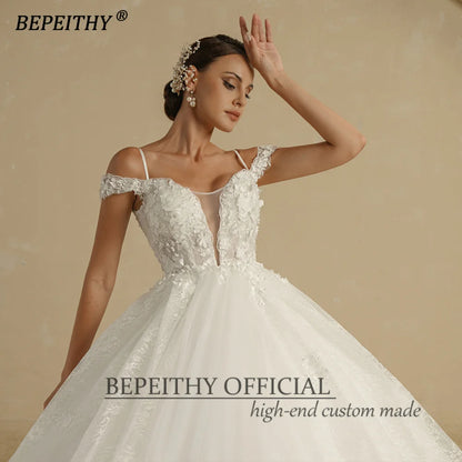 BEPEITHY Customized Bride Ivory Princess Wedding Dress Off The Shoulder Empire Lace Flower Bridal Gown For Women 2022 Sleeveless