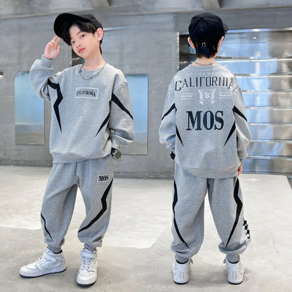 Boys Contrast Alphabet Lightning Printed Sweatshirt+Sweatpant Child 2PCS Tracksuit School Kids Jogger Outfit Workout Set 5-15 Yr