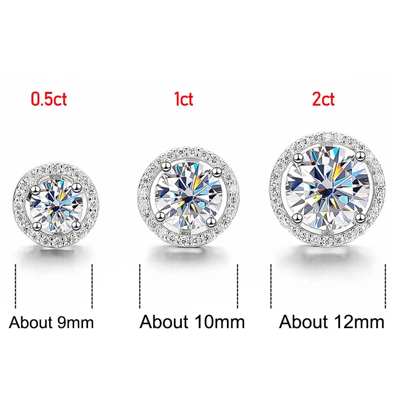 Moissanite Stud Earrings Platinum Plating Sterling Silver