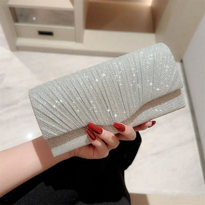 Fashion Ladies Gold Silver Luxury Satin Clutches Evening Bags Sequins Banquet Clutch Bag Wedding Party Purse Womens Chain Bags