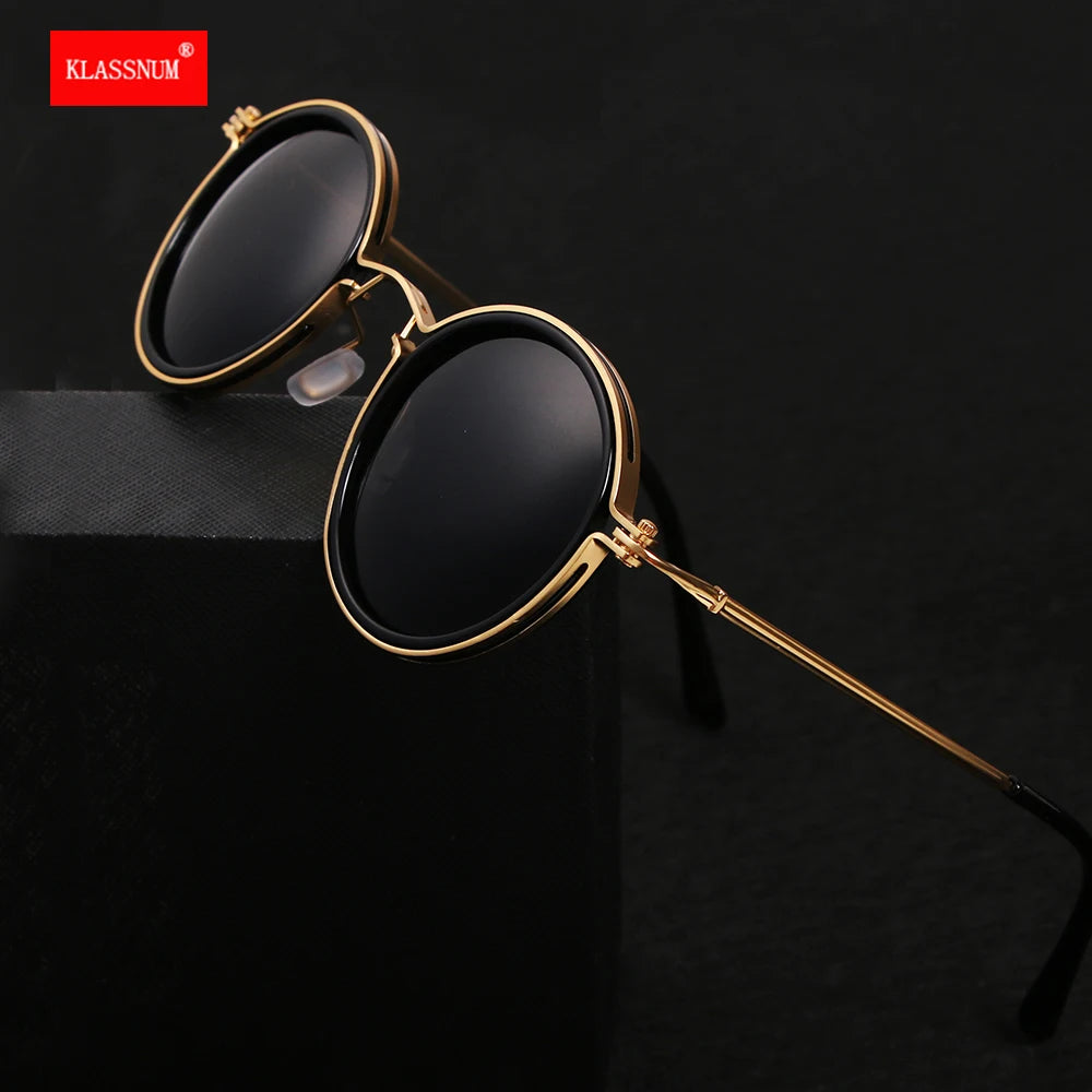 KLASSNUM Men Polarized Sunglases 2023 Luxury Design Metal Round Frame Sun Glasses Women Retro UV400 Shades Classic Eyewear New