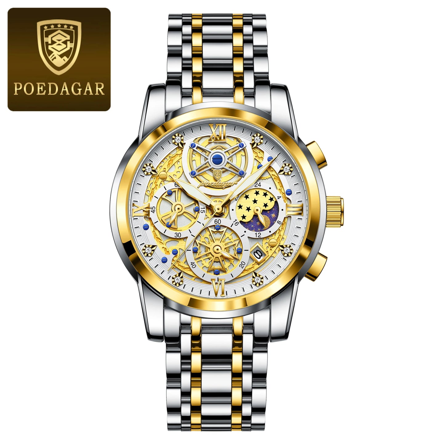 POEDAGAR Luxury High Quality Man Watch Waterproof Luminous Chronograph Date Men Watch Stainless Steel Quartz Men's Watches Reloj