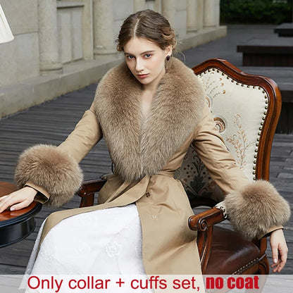 Winter Natural 100% Real Fox Fur Scarf And Cuff Set Russian Women Clothes Neck Warm Luxury Coat Scarves Fashion Fur Shawl Wraps