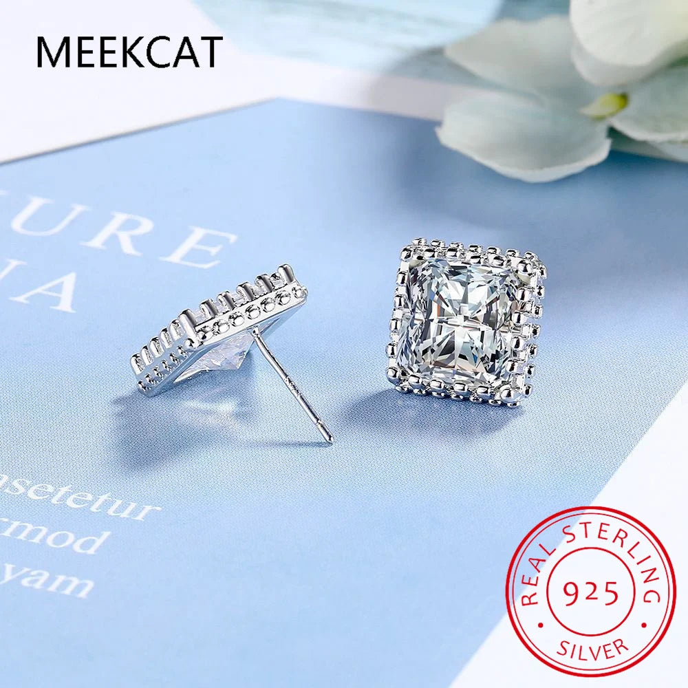 2CT D VVS1 Asscher Cut Moissanite Earrings For Women S925 Silver Classic 4 Prongs Diamond Ear Studs Sparkling Fine Jewelry