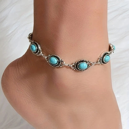 1pc Simple and Versatile Retro Ethnic Style Anklet Metal Alloy Turquoise Foot Decoration