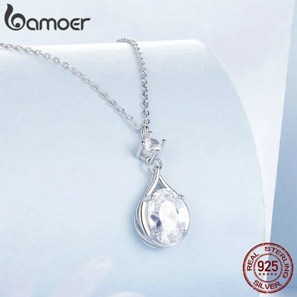 BAMOER 925 Sterling Silver Necklace for Women Cubic Zirconia Round Cut Pendant Necklace Dainty Jewelry Gifts for Women BSN402